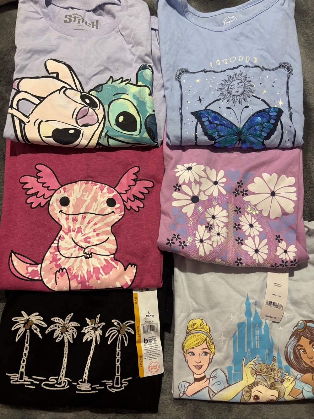 Kids lot of 6 Character Tshirts size 10